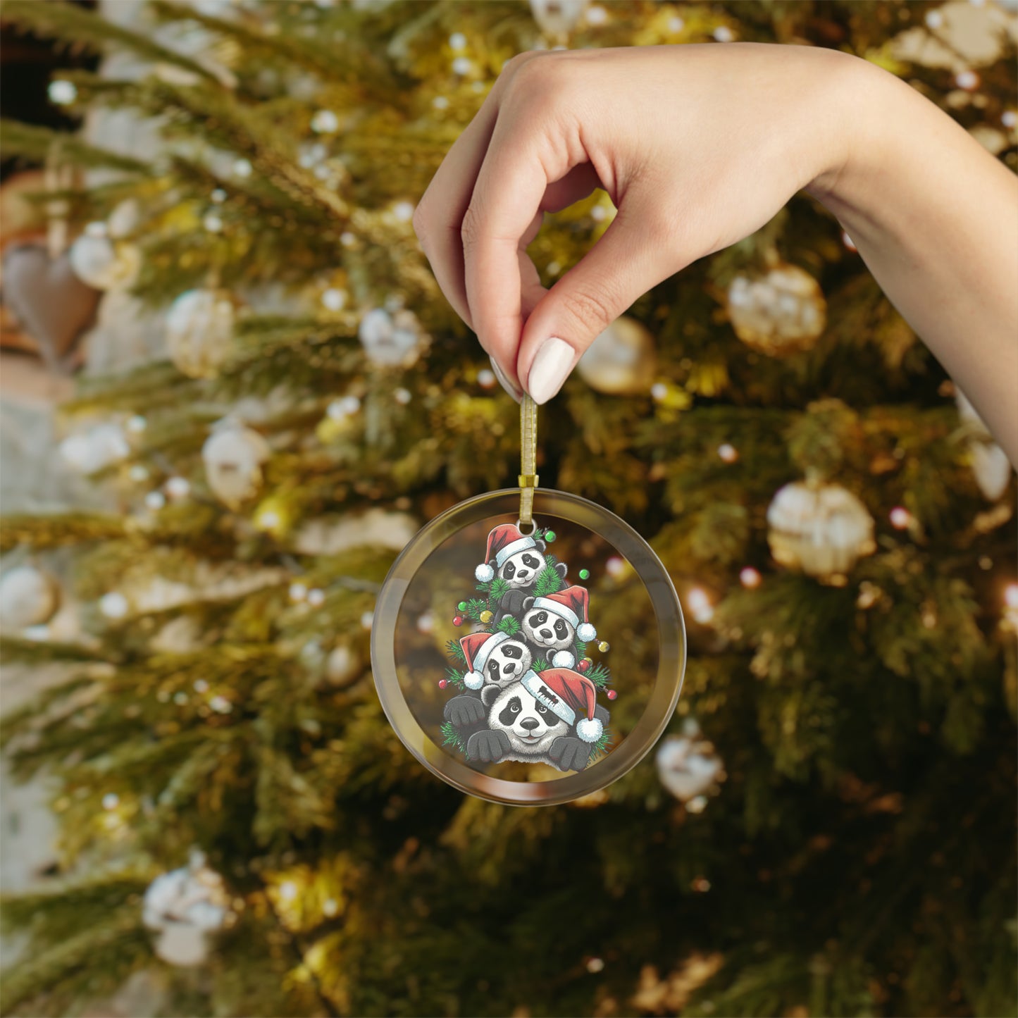 Showtie Panda Christmas Glass Ornaments